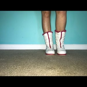 White and Pink Fur-Lined Snow Boots